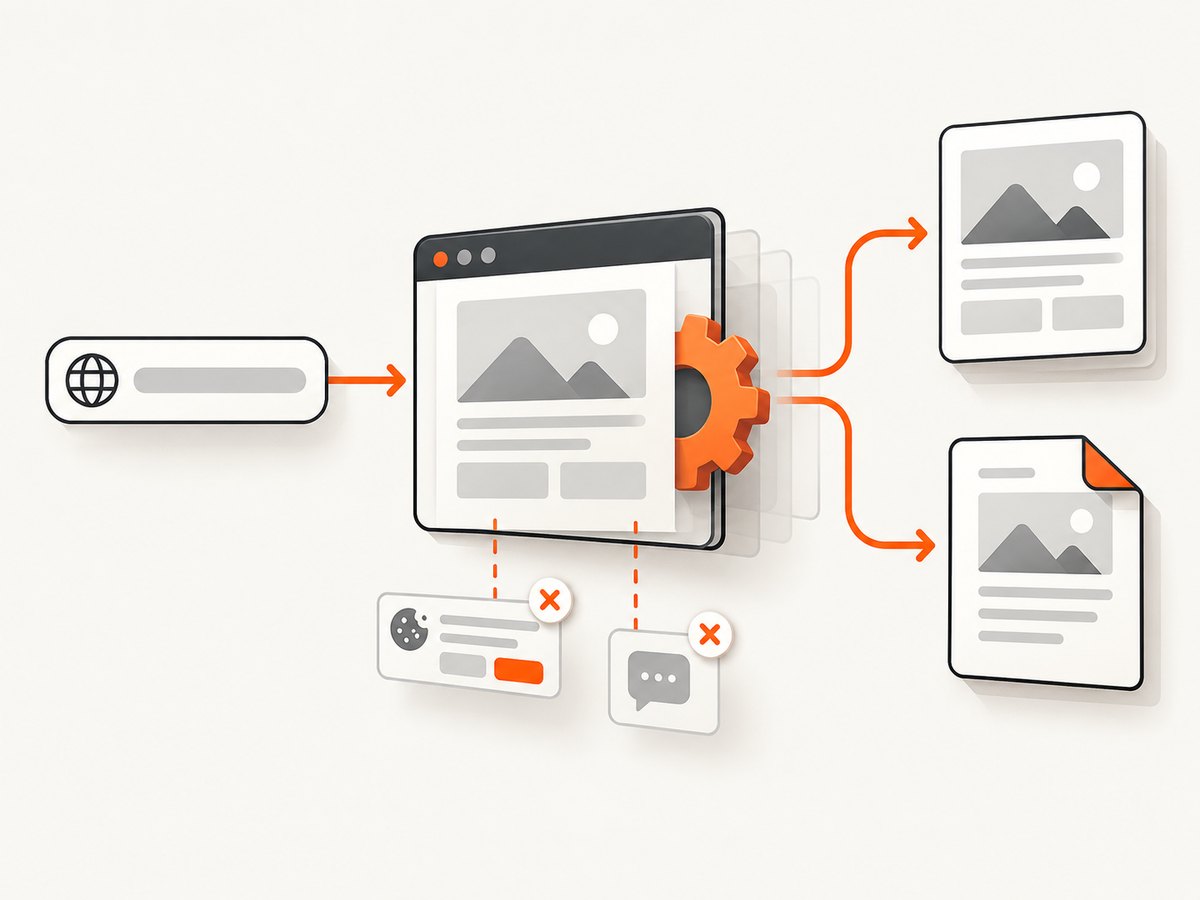 A screenshot workflow can separate navigation, cleanup, rendering, and delivery.