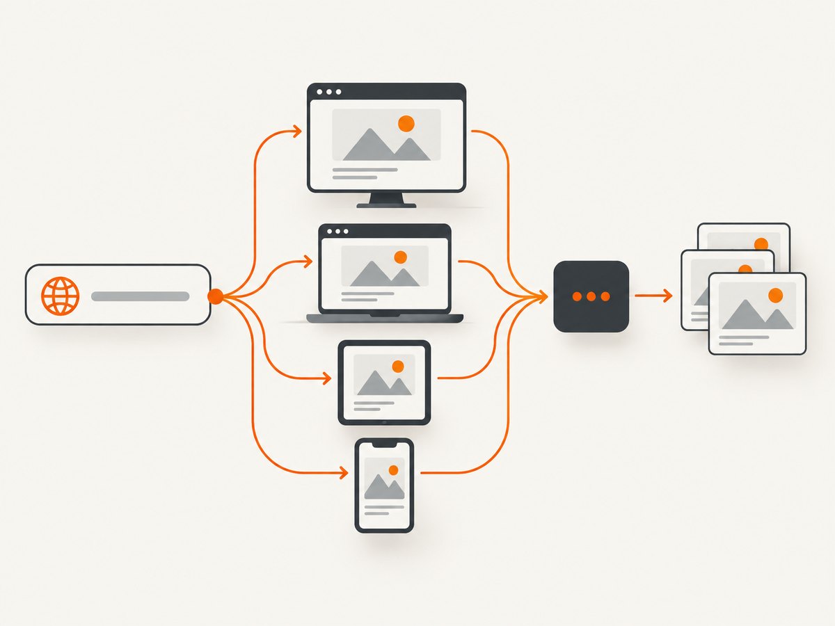 A screenshot job moves from an authenticated request to a browser configuration and then to a callback or result endpoint.