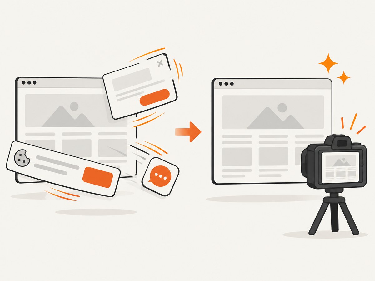 A clean capture removes common overlays before producing the image.