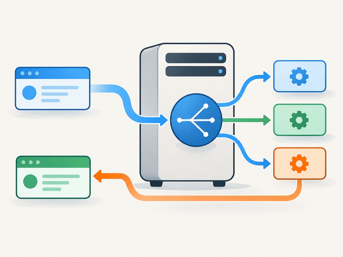 A Go server connects the listener, mux, and handler into one request path.