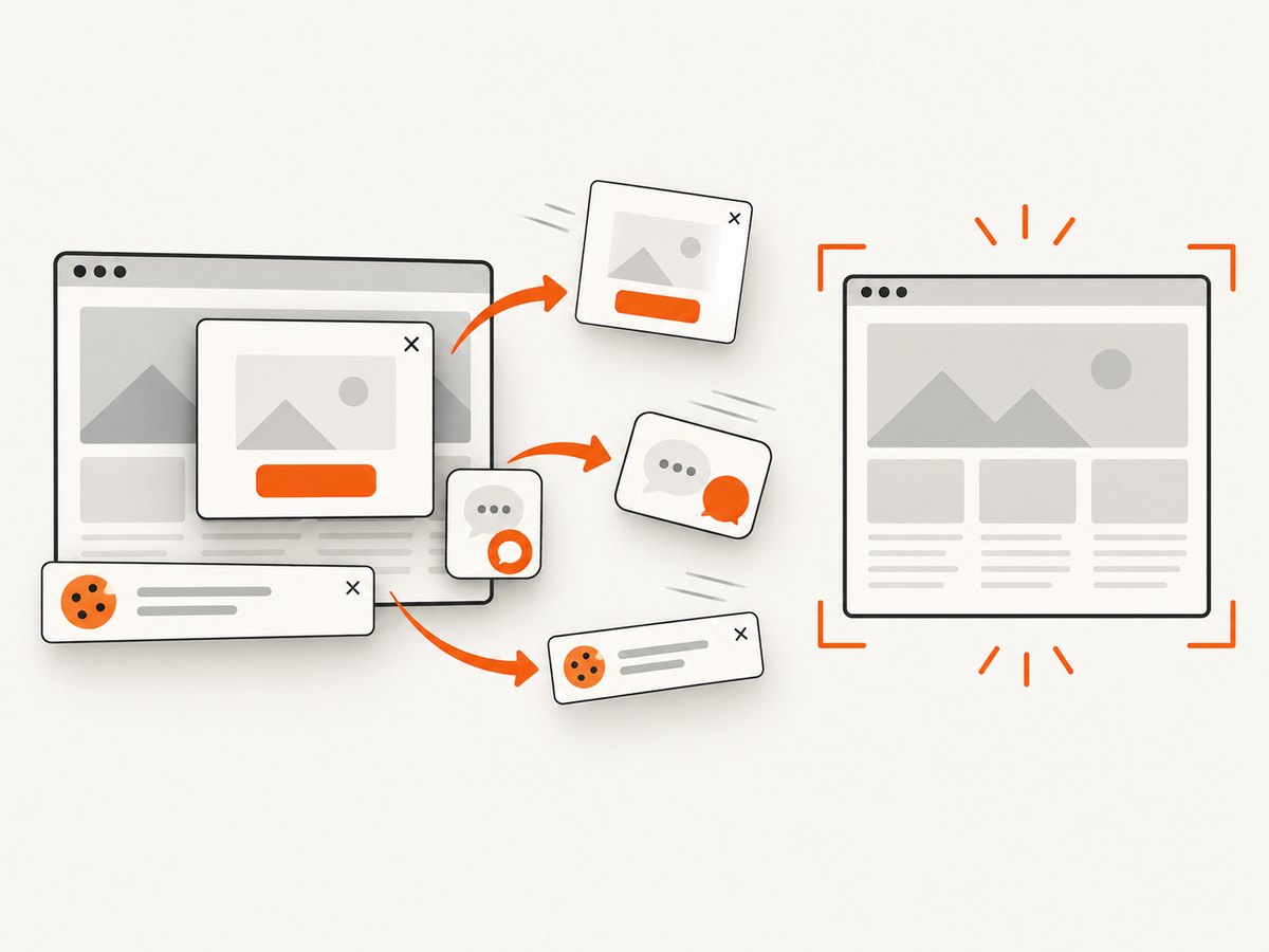 A clean capture removes common consent and overlay elements before returning the image.