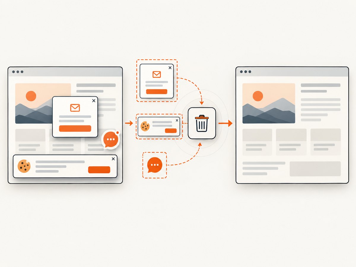 ScreenshotNeo removes common consent and overlay elements before capture.