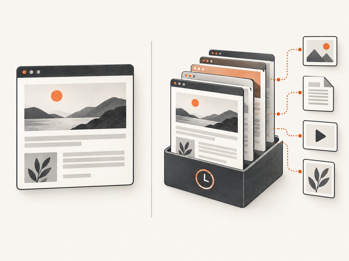 A screenshot preserves a visual moment; an archive is organized to retain and retrieve web content over time.