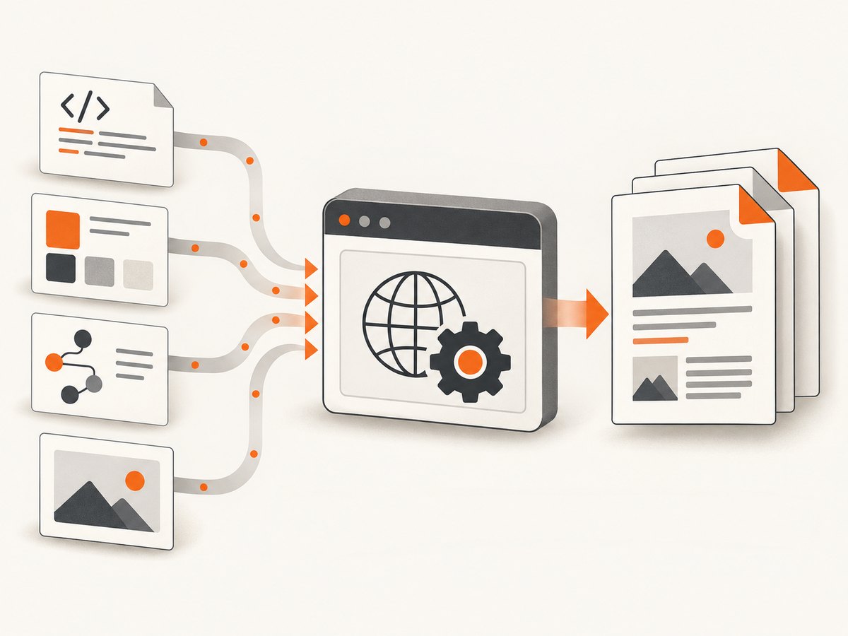 HTML conversion preserves browser-rendered content before producing paginated PDF output.