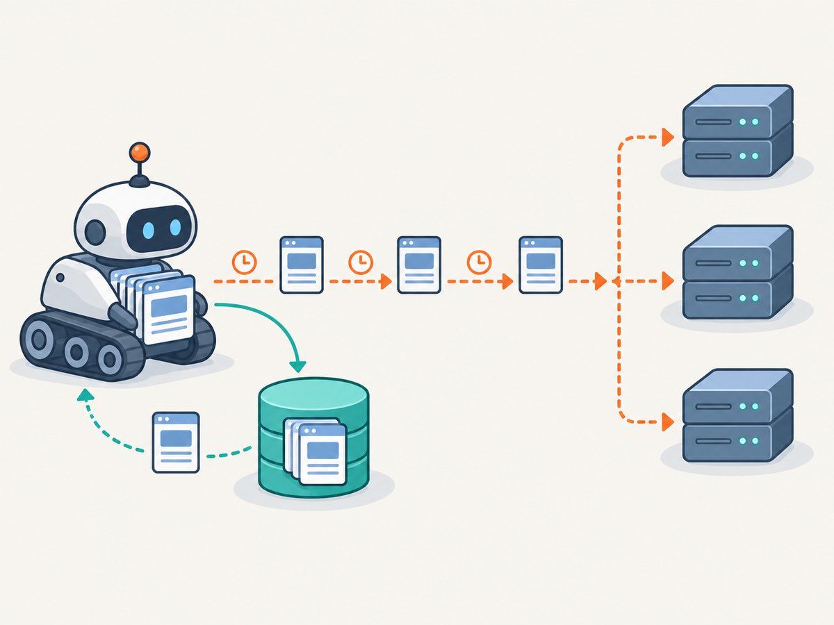Caching avoids repeated work, while concurrency and delay control the rate requests reach a site.