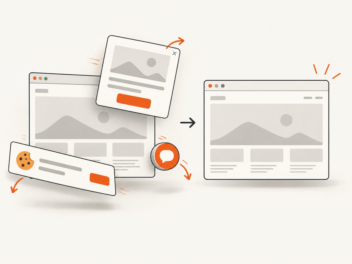 Automated capture can remove common consent and overlay elements before rendering the final image.