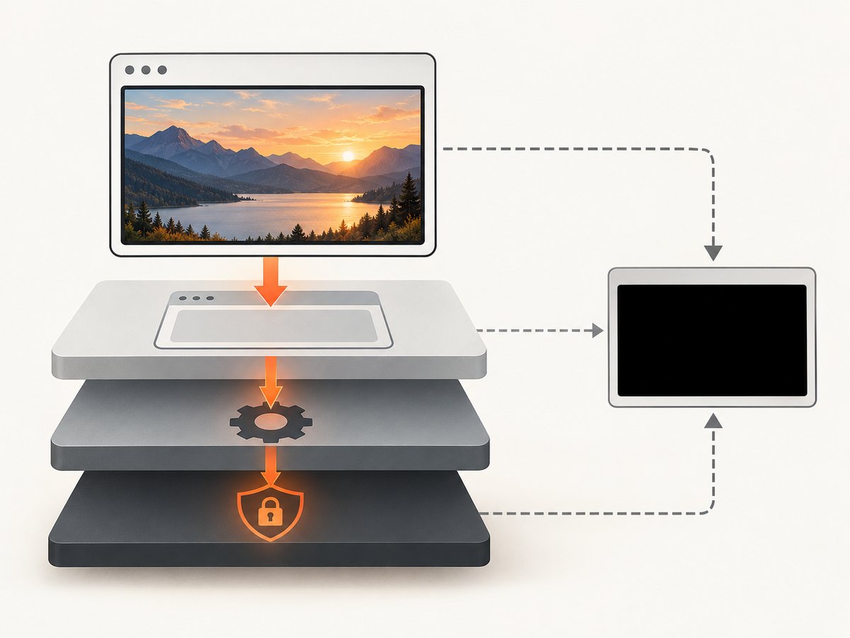 Protected media can be blanked by browser, operating-system, DRM, or enterprise policy without sending a universal screenshot alert.