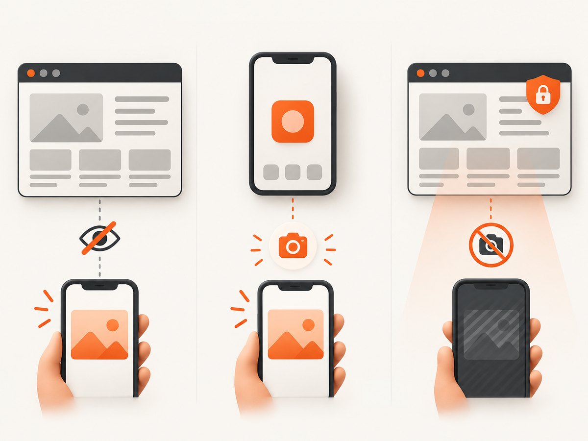 Website JavaScript, native app APIs, and administrator browser policies have different screenshot capabilities.