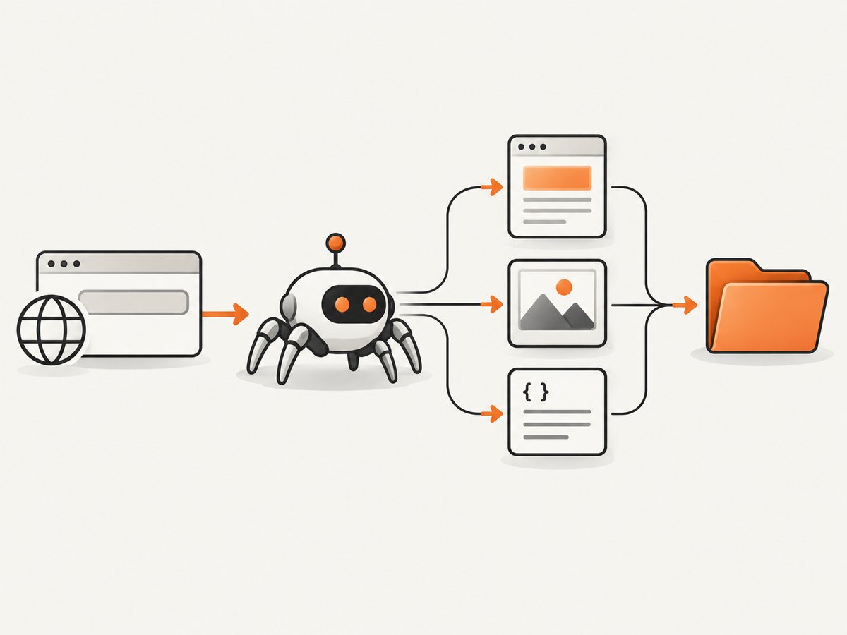 A crawler discovers linked resources and reconstructs them in a local directory.