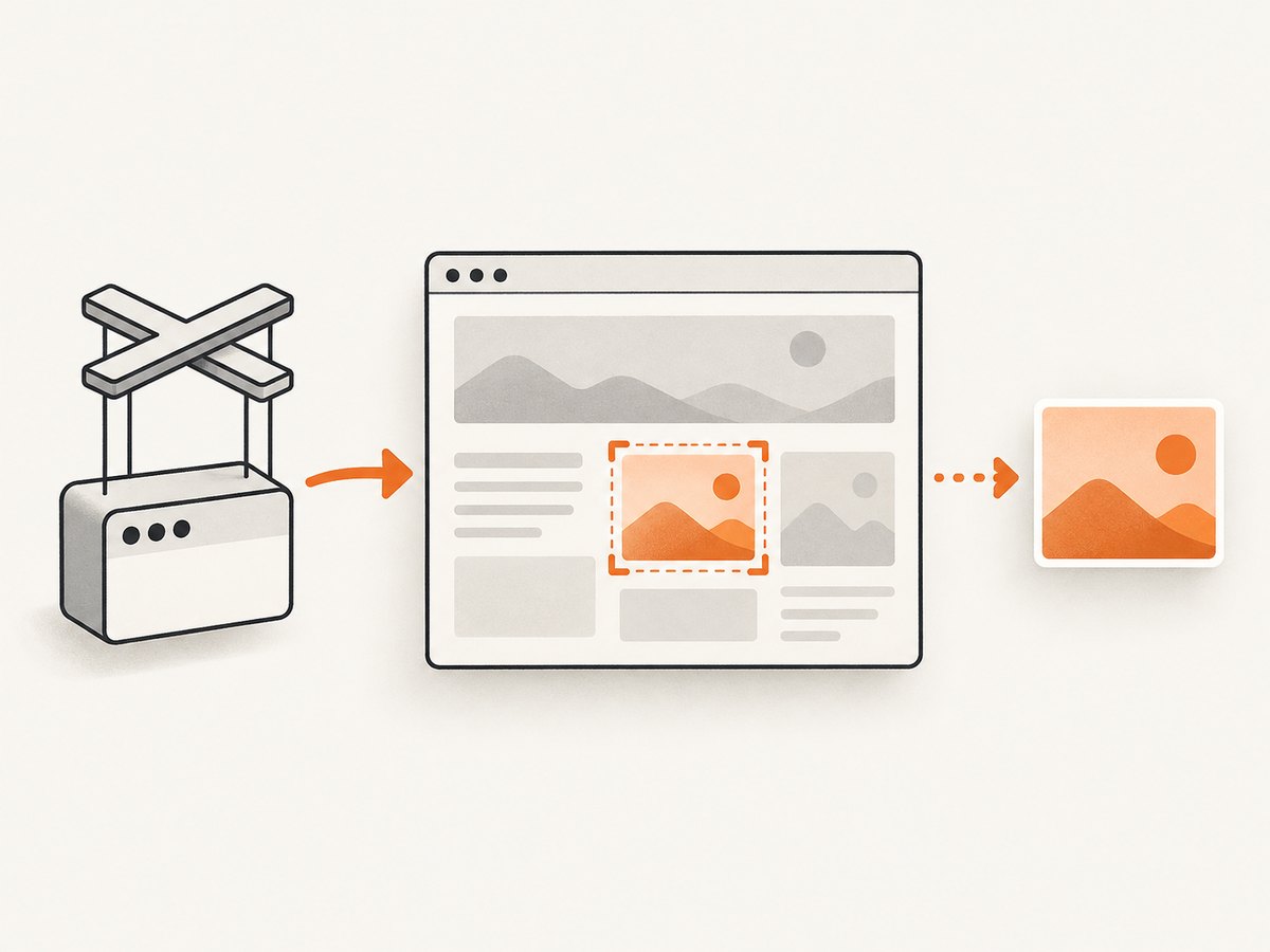 Puppeteer finds the live element, scrolls it into view, and captures its rendered bounds.