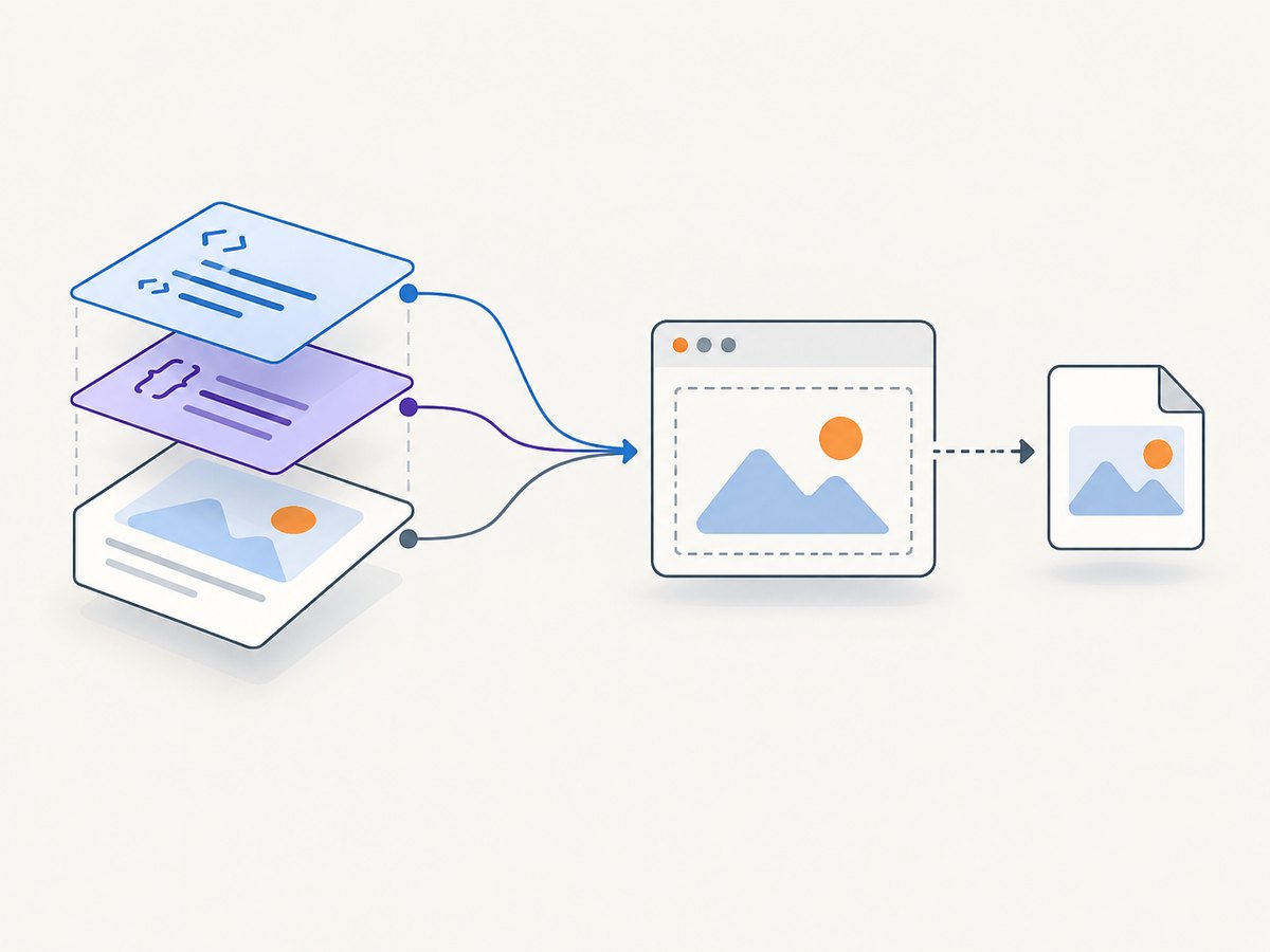 The browser renderer reads the selected element, builds a canvas, and exports an image.