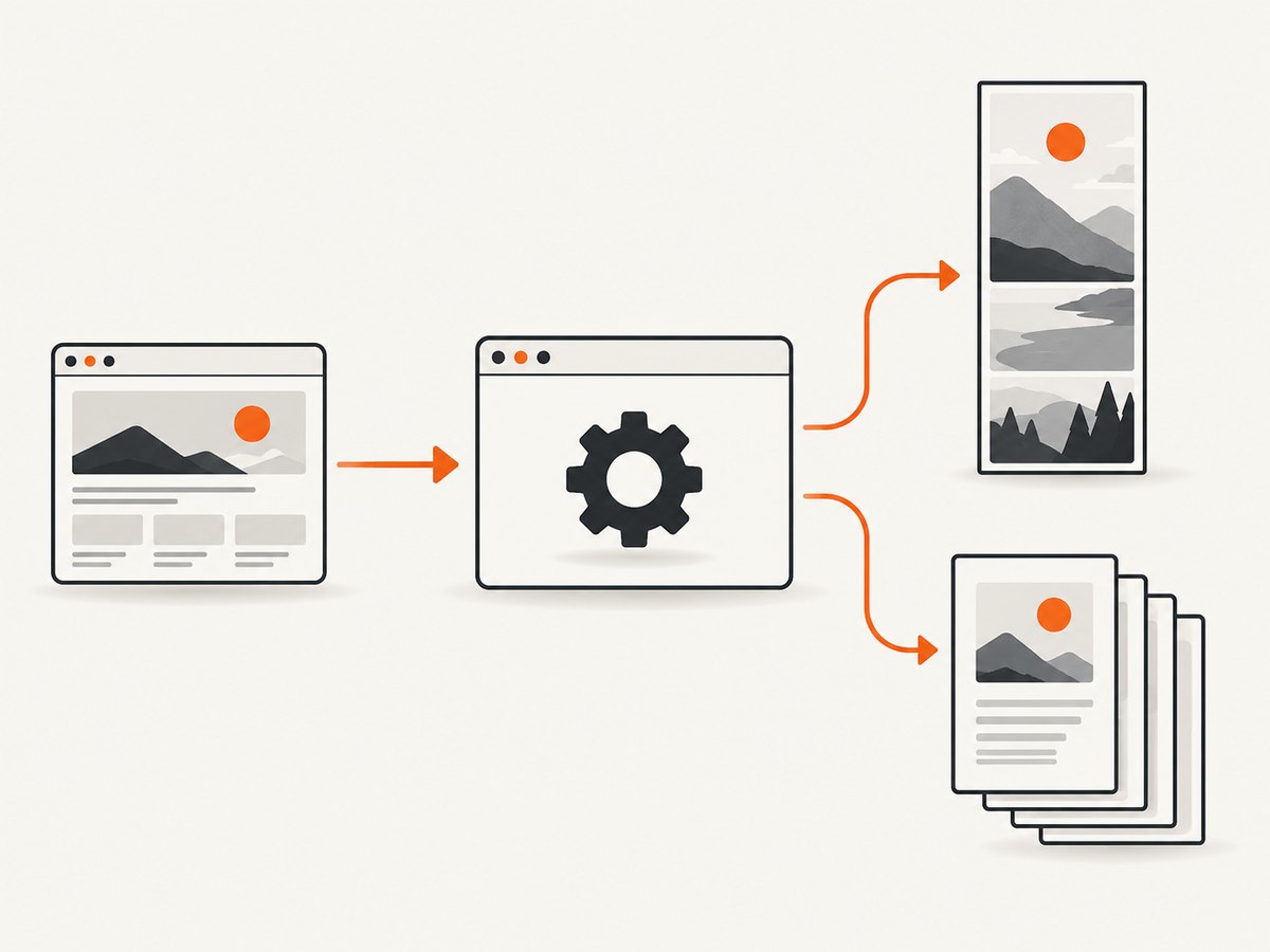 The same URL can produce a full-page image or a multipage PDF depending on the output you need.