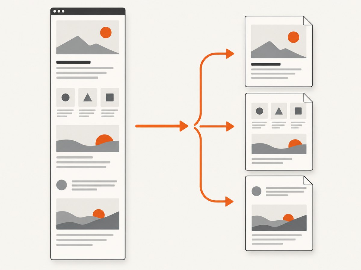 A full-page image preserves one page as a continuous view; a PDF breaks it into document pages.