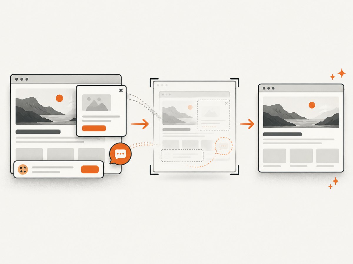 A capture service can clean common overlays before saving a page image.