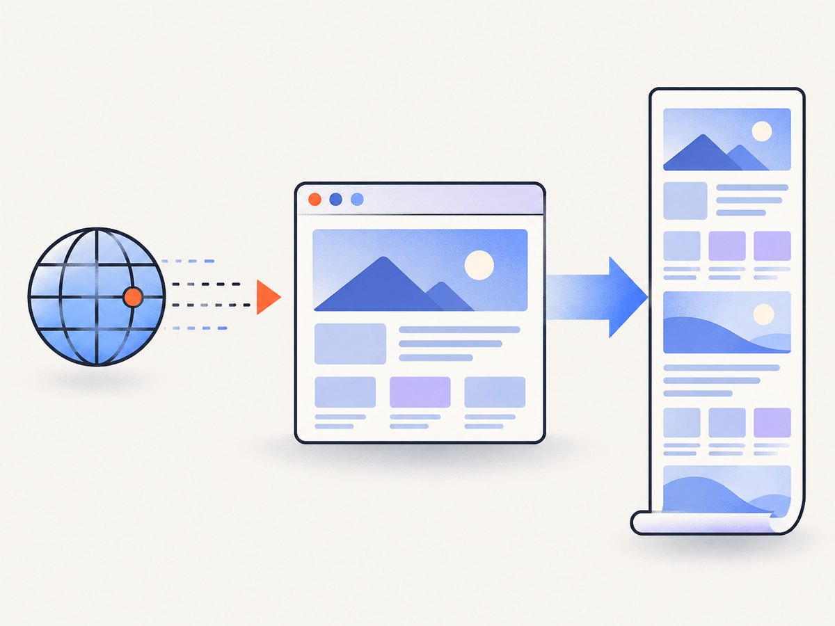 A full-page capture renders the document beyond the visible viewport into one image or PDF.