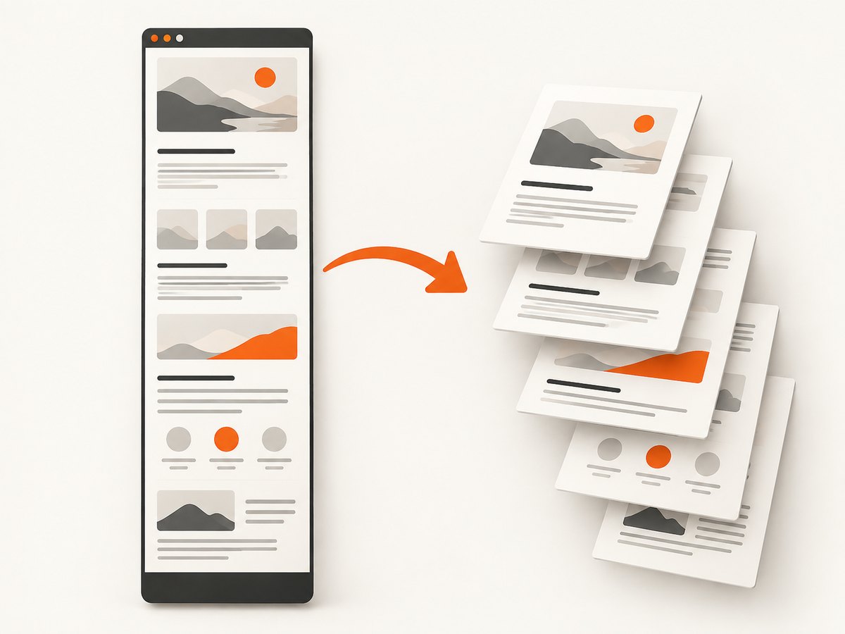 A full-page screenshot is one image; print-to-PDF creates a document whose layout can paginate.