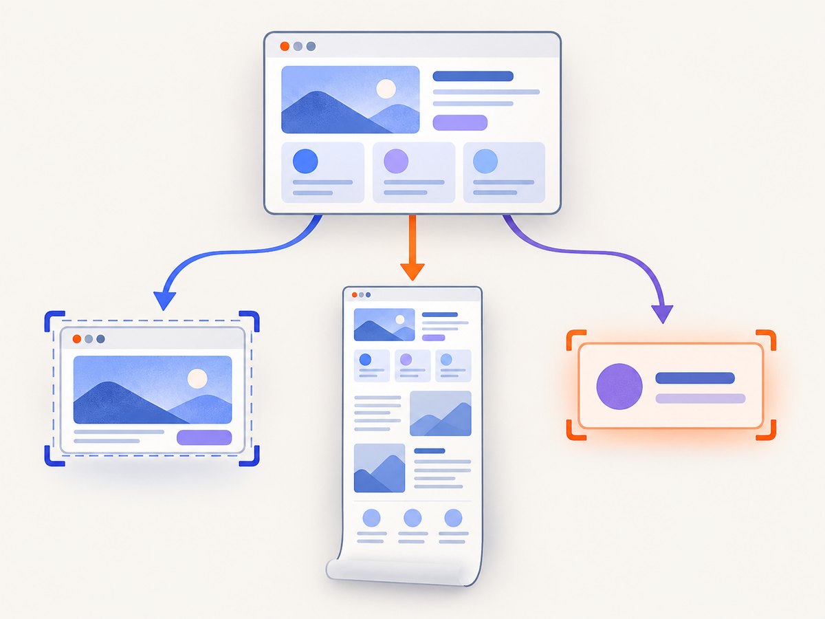 Choose viewport, full-page, or element capture based on the output you need.