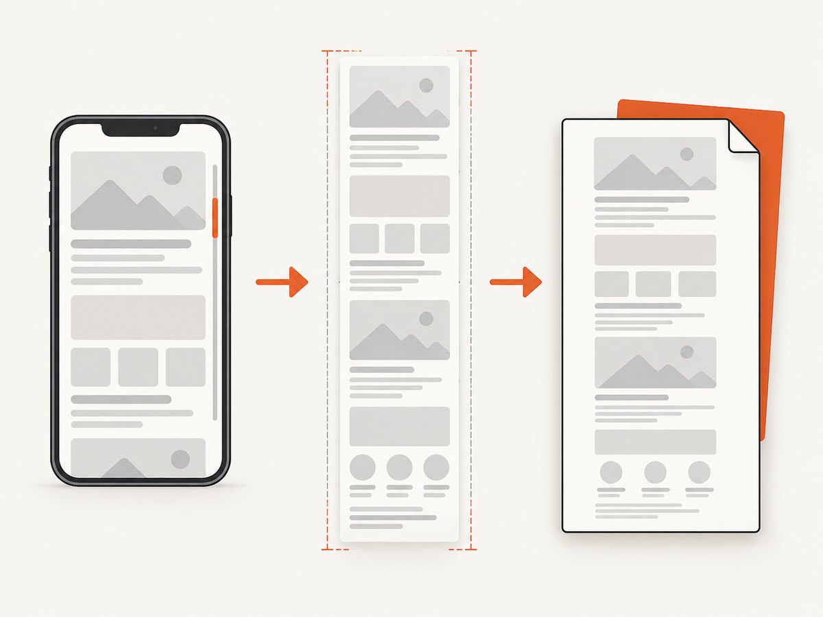 A full-page capture requires measurement plus native rendering or deliberate composition.