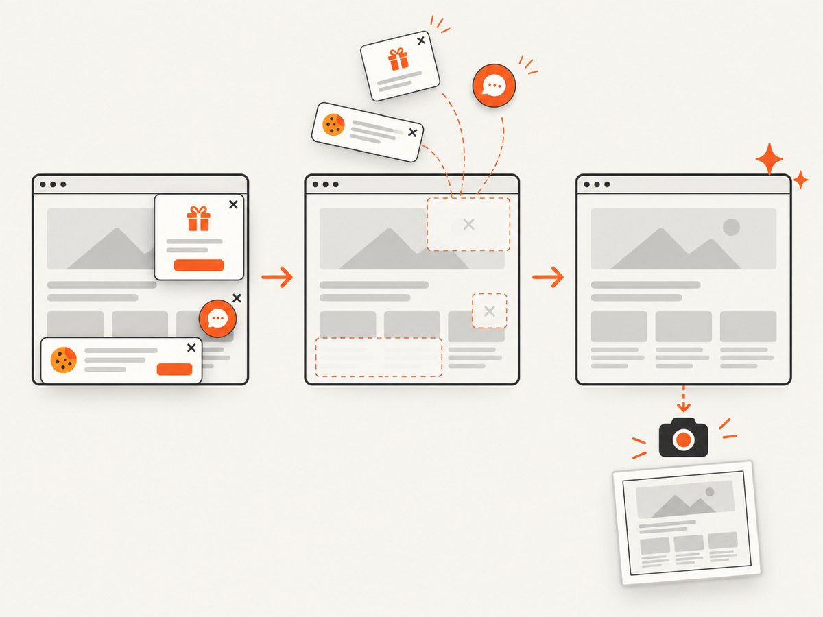 A clean capture removes common overlays before the final image is returned.