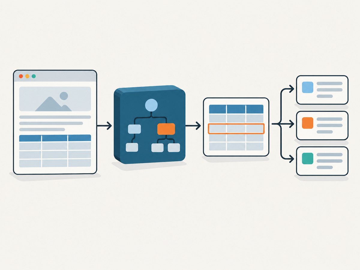 The extraction flow: fetch the HTML, parse its DOM, select the intended table, then map normalized cell values.