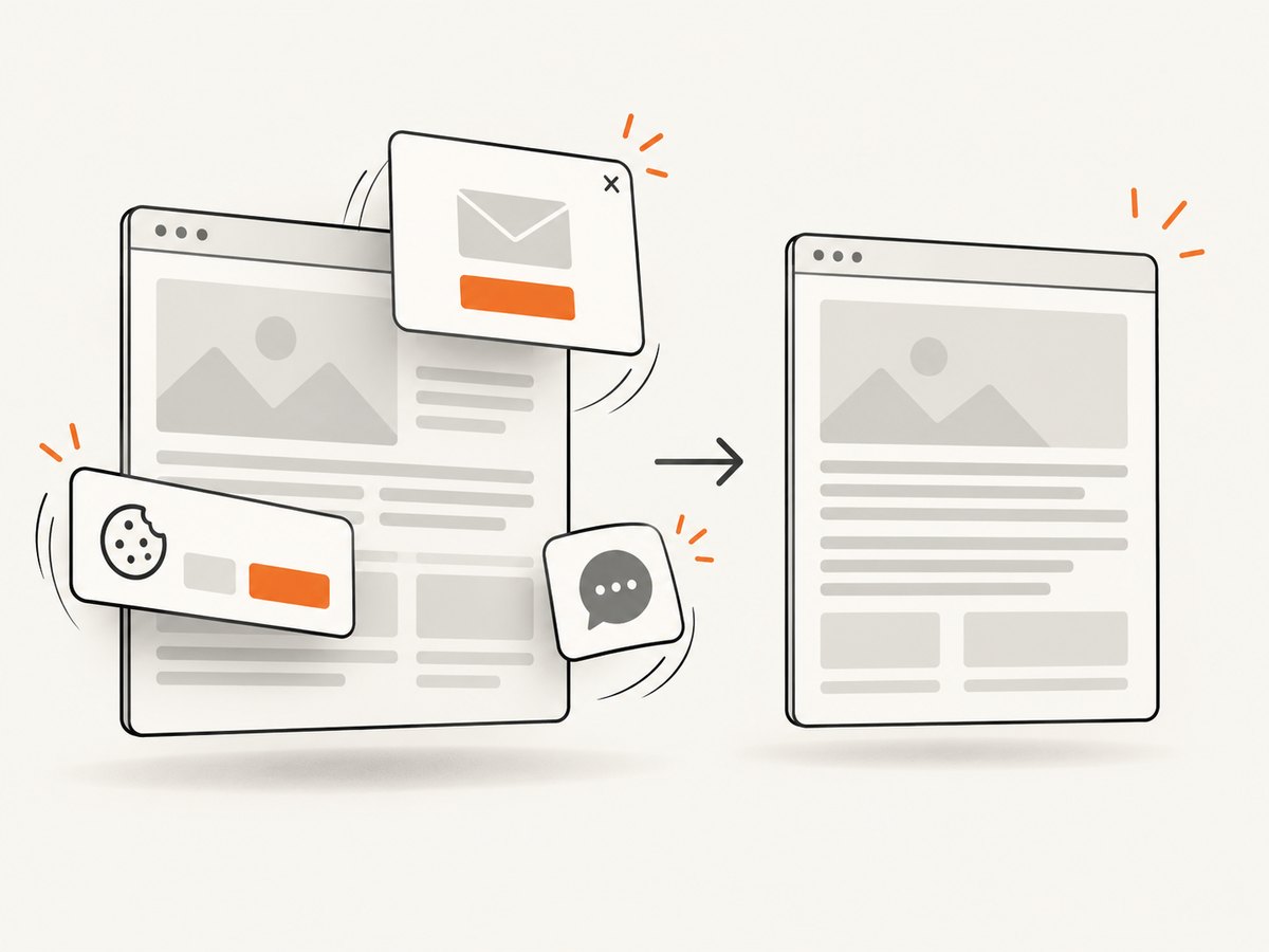 Pre-capture cleanup keeps consent banners and overlays out of the document.