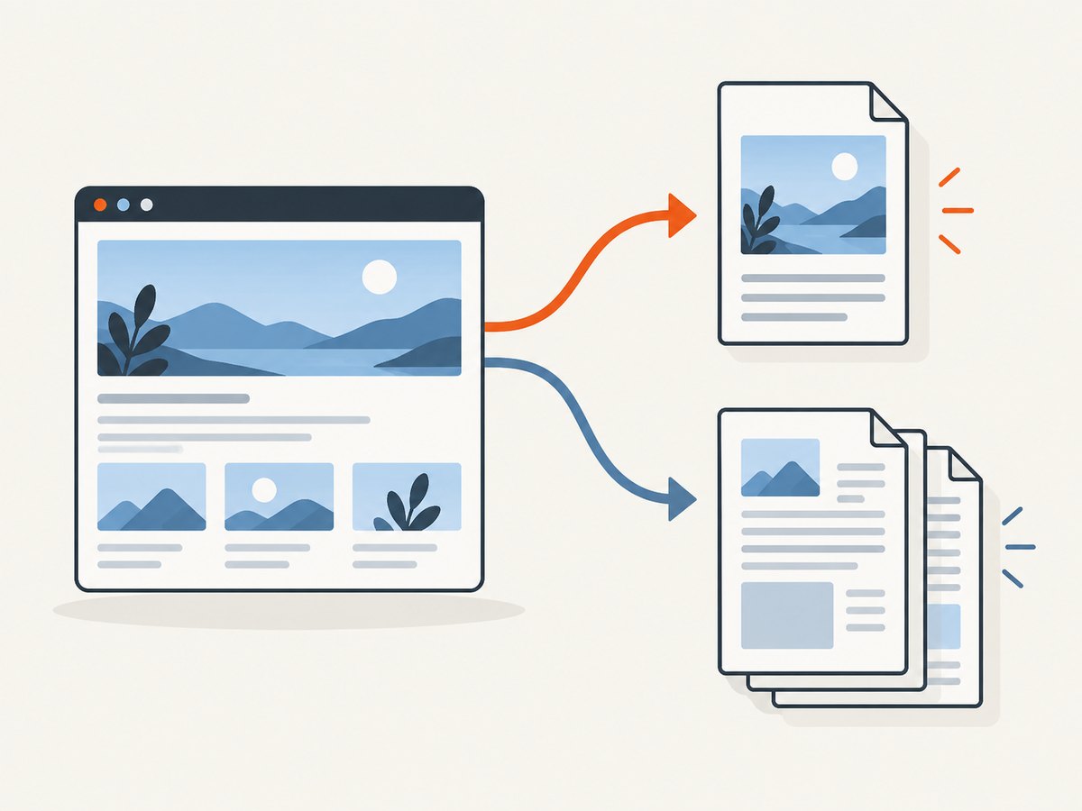 A screenshot PDF preserves pixels, while print-to-PDF preserves printable page structure.