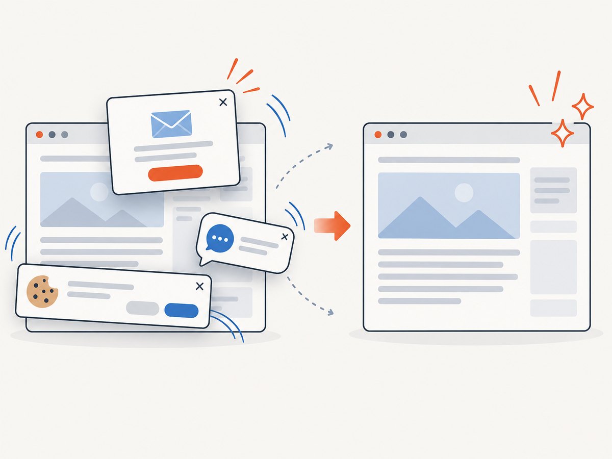 Consent banners, popups, and chat widgets can be removed before an automated capture.