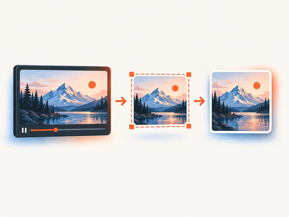 A screenshot workflow: pause the player, select the frame, then crop and save.