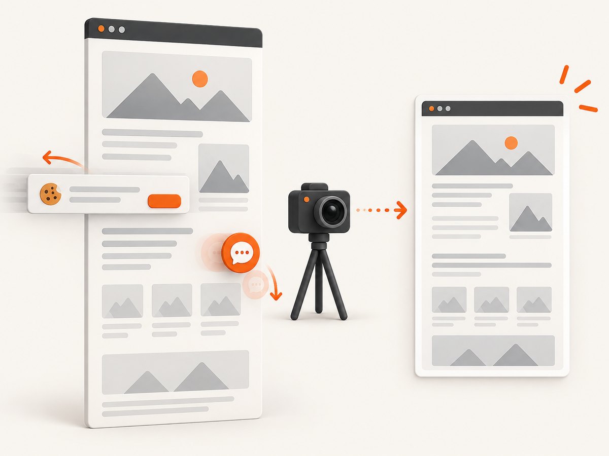 Overlays can be dismissed before capture so the required content remains visible.