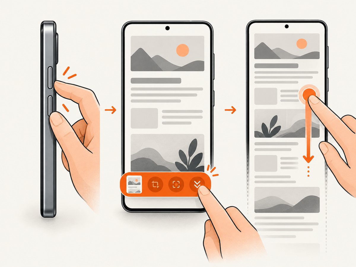Scroll capture begins with a regular screenshot, then extends the page from the toolbar.