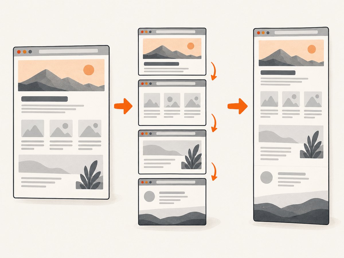 Automatic scrolling capture moves through each viewport and stitches the sections into one image.