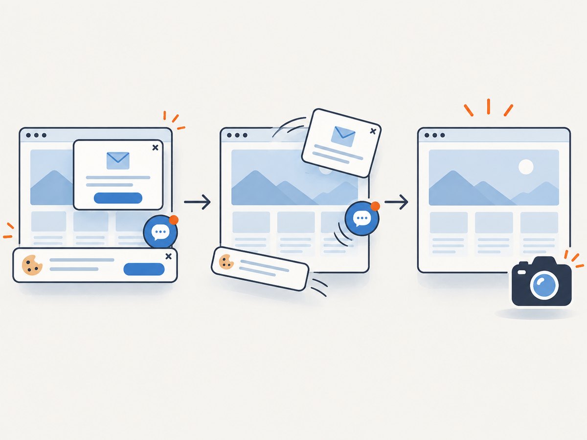 A clean capture removes common overlays before rendering the final page.