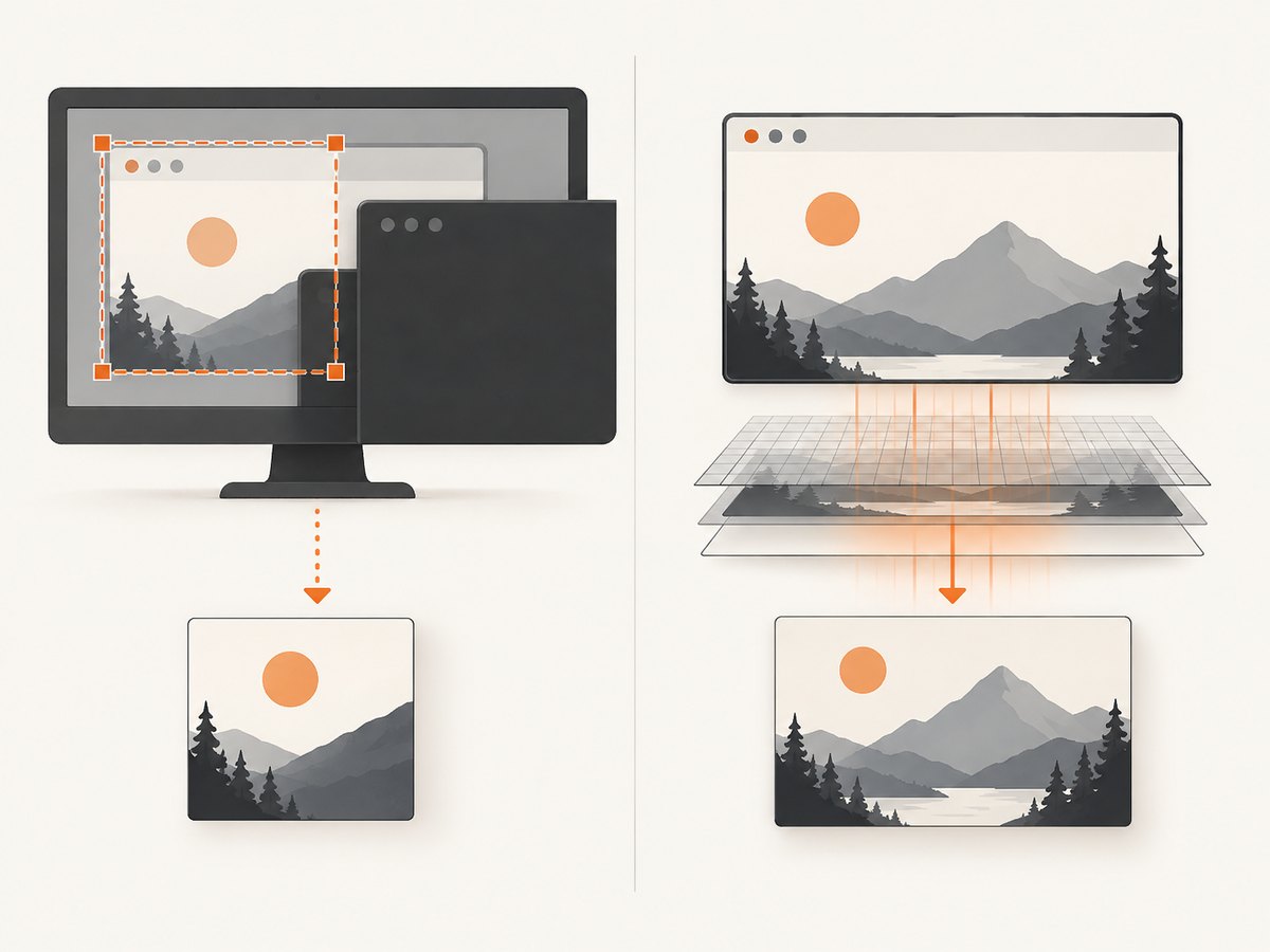 A screen crop depends on visibility, while Windows.Graphics.Capture targets the application surface.
