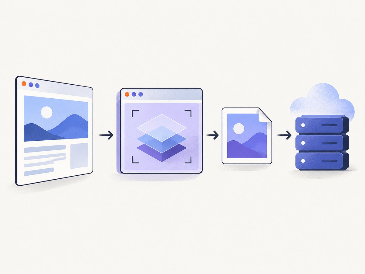 The capture-to-upload pipeline: render, create a file, send multipart data, and validate it on the server.