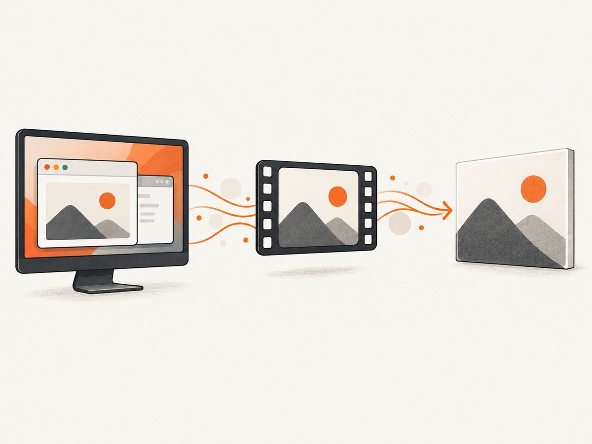 Electron passes a MediaStream to video; canvas copies the decoded frame for export.