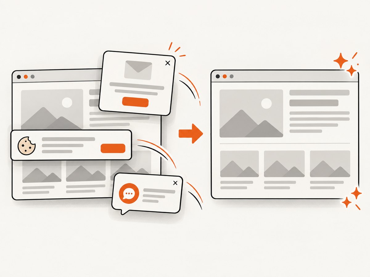 Automated capture can remove common overlays before saving the page image.