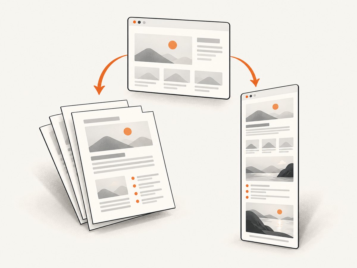 Print-to-PDF prioritizes a readable document; full-page capture preserves the visual layout.