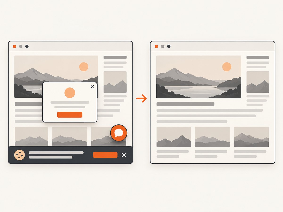 An automated capture can clear common overlays before saving the page image.