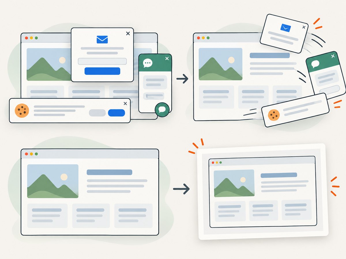 ScreenshotNeo removes common overlays before creating a still image of a webpage.