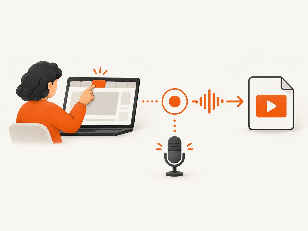 A recorder asks the user what surface to capture, then records the selected stream for review and sharing.