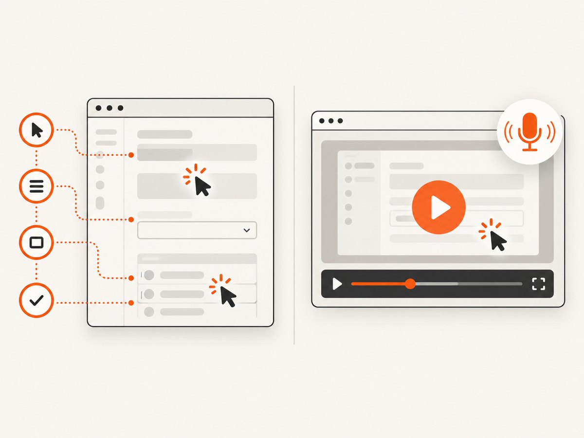 DevTools Recorder captures replayable actions, while a screen recorder creates a video walkthrough.