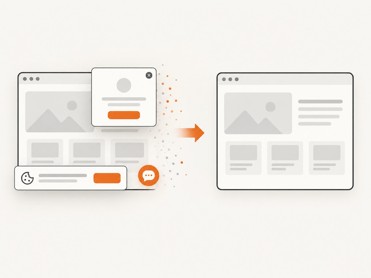 A server-side capture can remove consent banners, popups and chat widgets before the image is created.