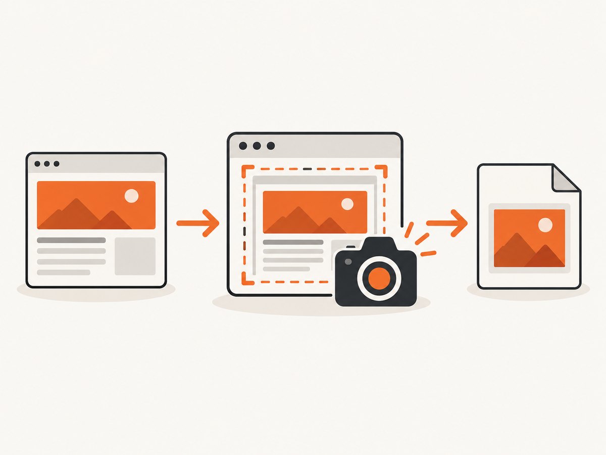 A capture moves from URL and browser state to a finished image.