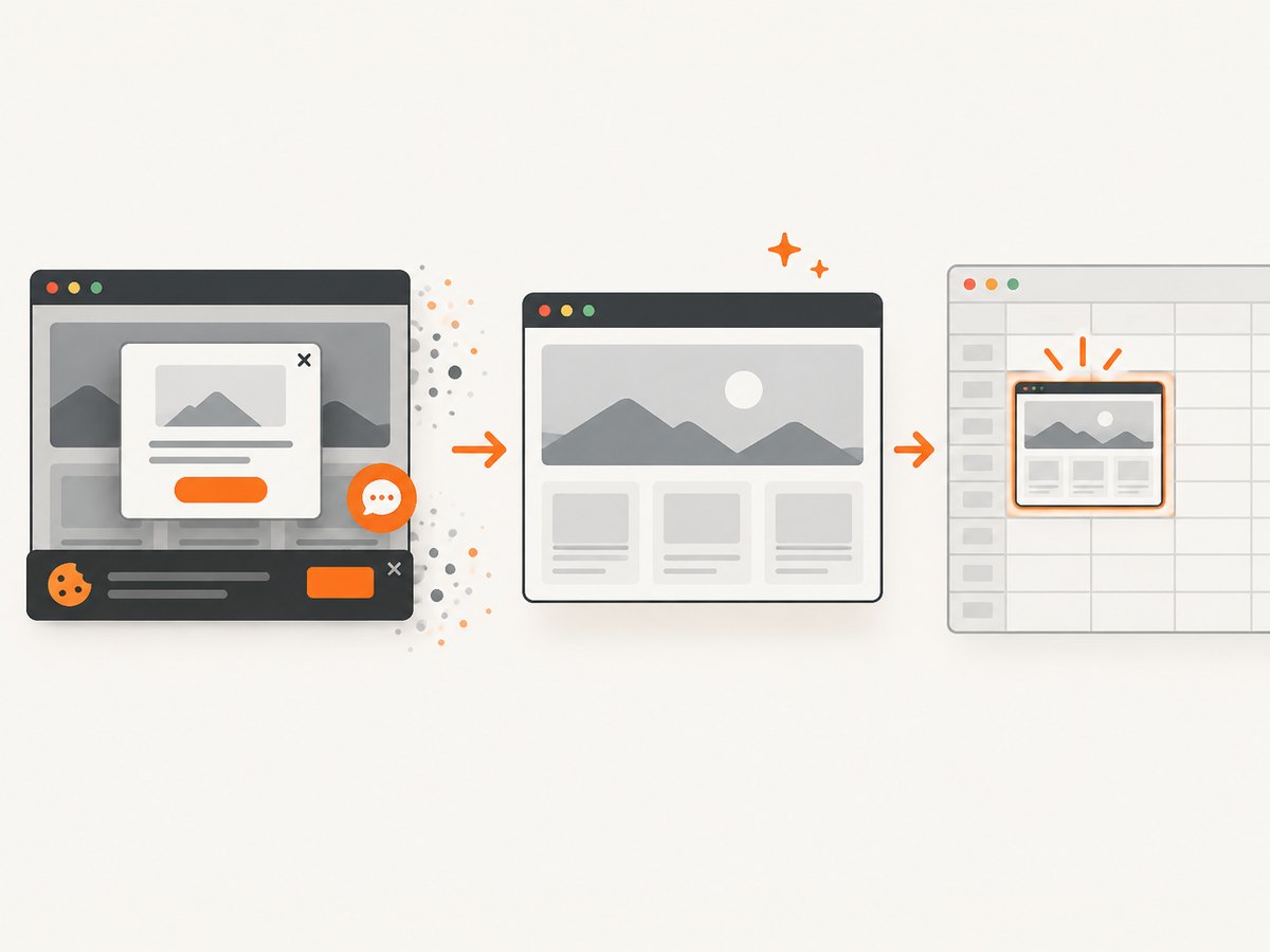 A clean capture removes obstructive overlays before the image reaches the sheet.