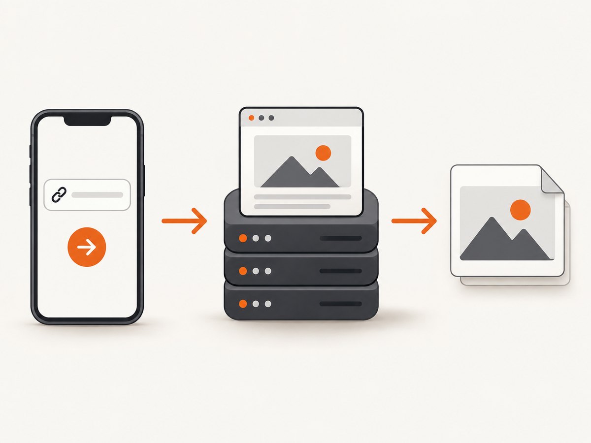 A hosted capture API renders the URL remotely and returns an image or document to the iOS app.