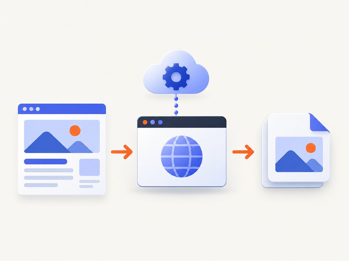 A Pipedream step navigates to a page, captures it in a browser, and passes the resulting image onward.