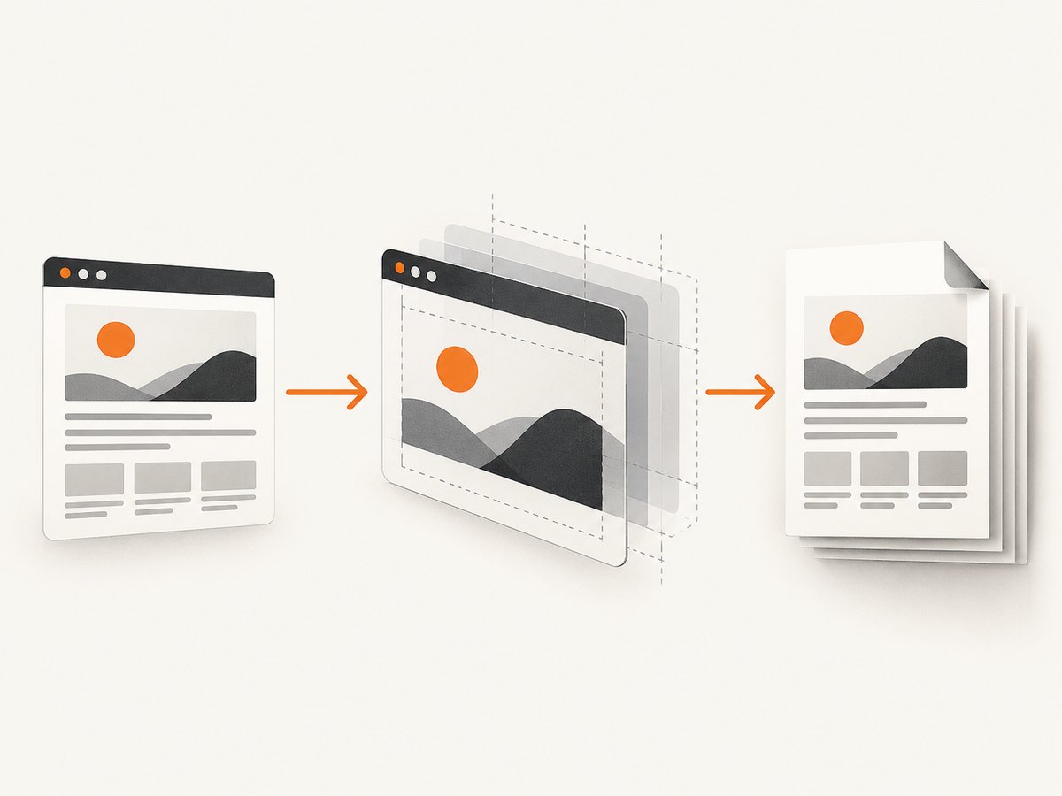A website request is rendered, paginated, and saved as a PDF.