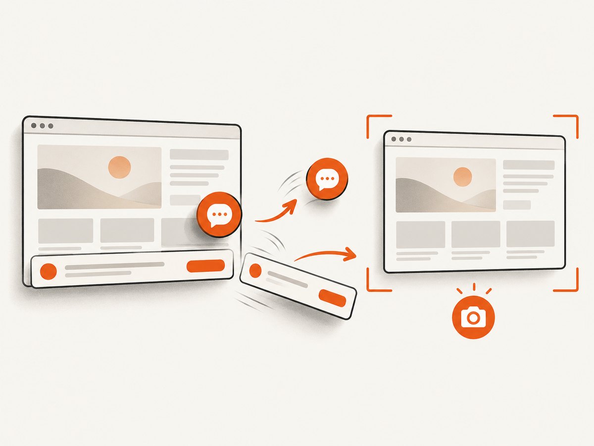 A clean capture removes overlays before documenting the public page.