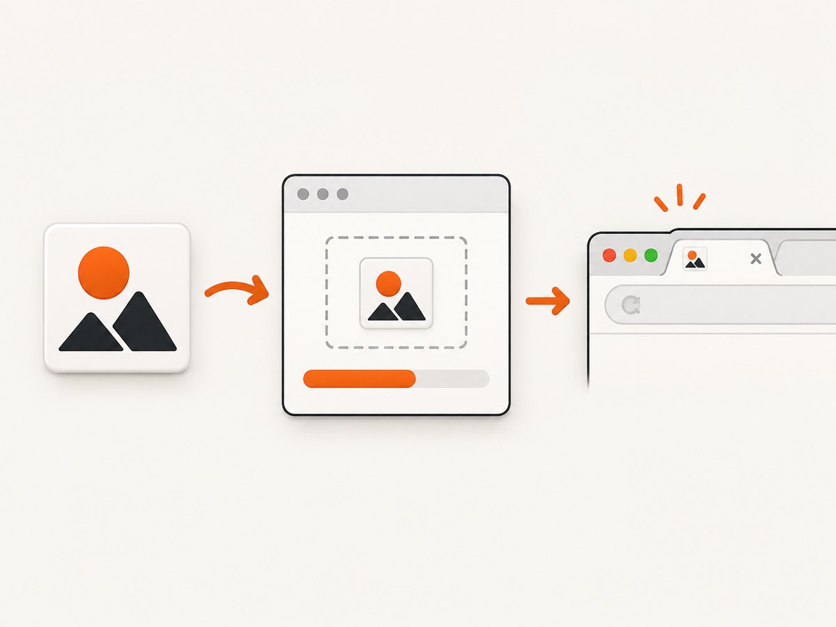 Upload a small square PNG, save it, and verify the browser tab icon.