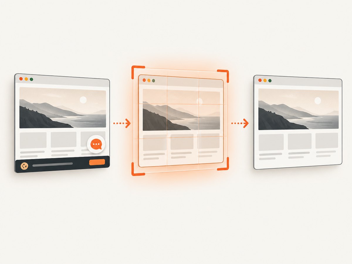 A clean capture workflow removes common overlays before producing the final screenshot.